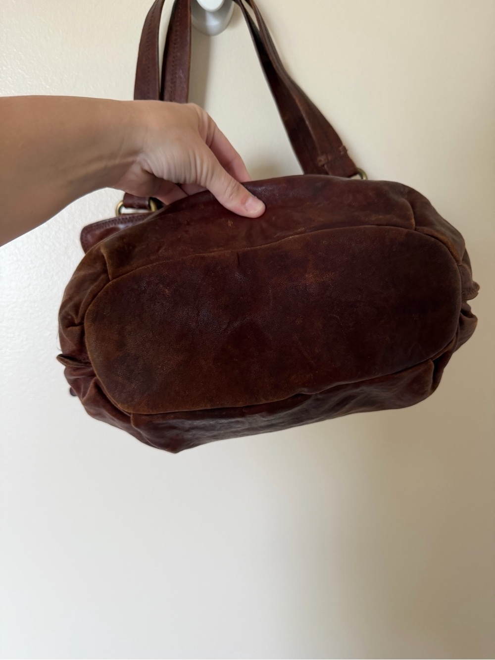 LUCKY BRAND Vintage Brown Leather Sinch Side Tote Shoulder Bag - Picture 8 of 13
